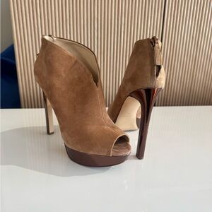 Nine West Tan Suede Peep-Toe Heels